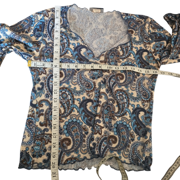 Zoey Beth Y2K Bohemian Paisley V-Neck Blouse Flared Sleeve Medium - Picture 10 of 12
